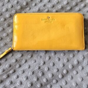 Kate Spade New York Yellow Patent Leather Zip Around Wallet